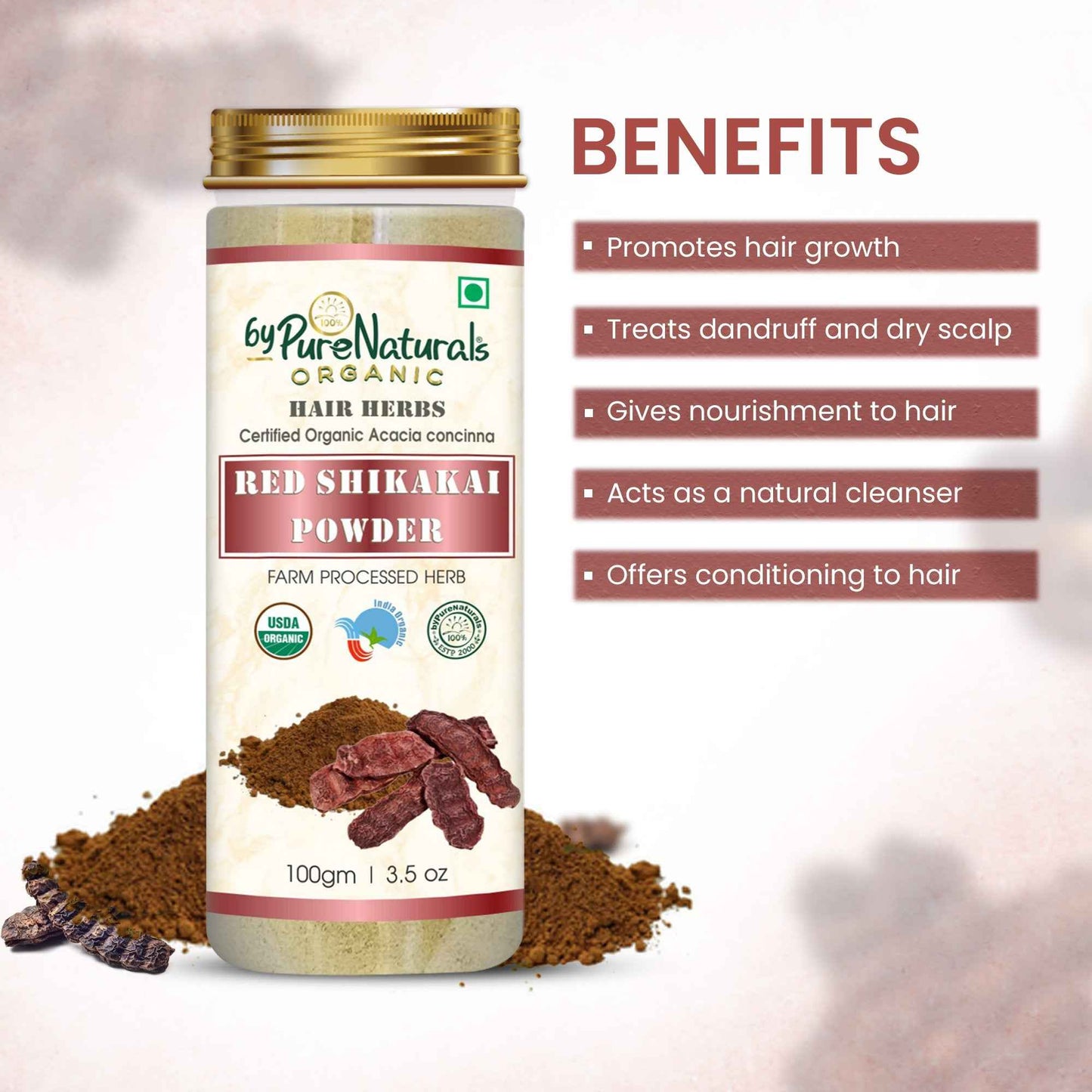 byPureNaturals Organic Red Shikakai Powder