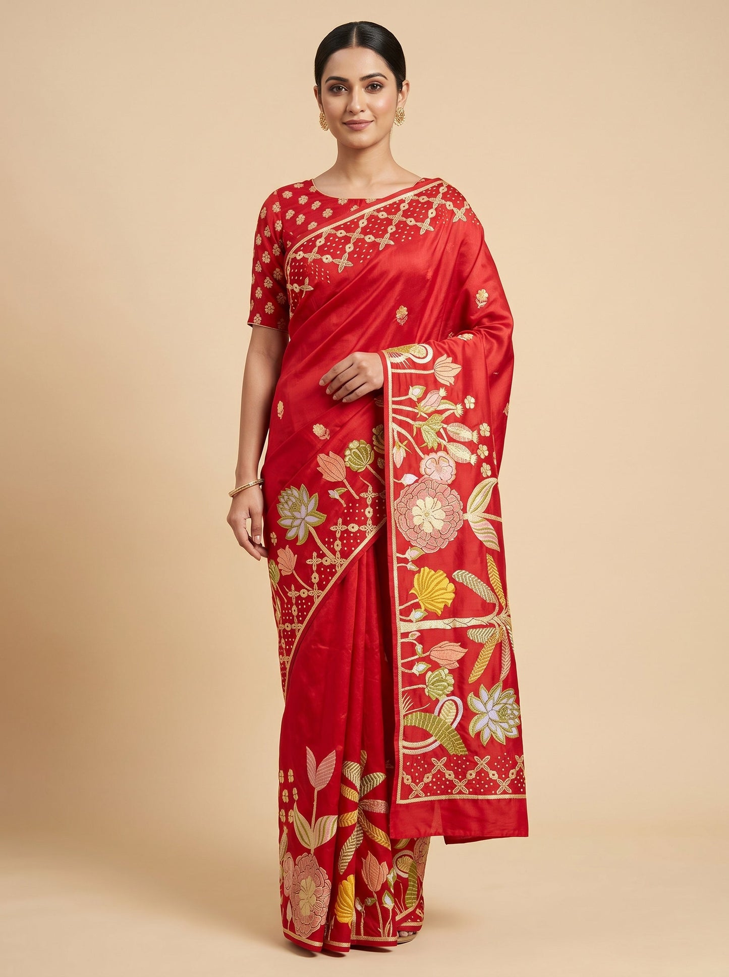 Red Signature Bandhani Saree