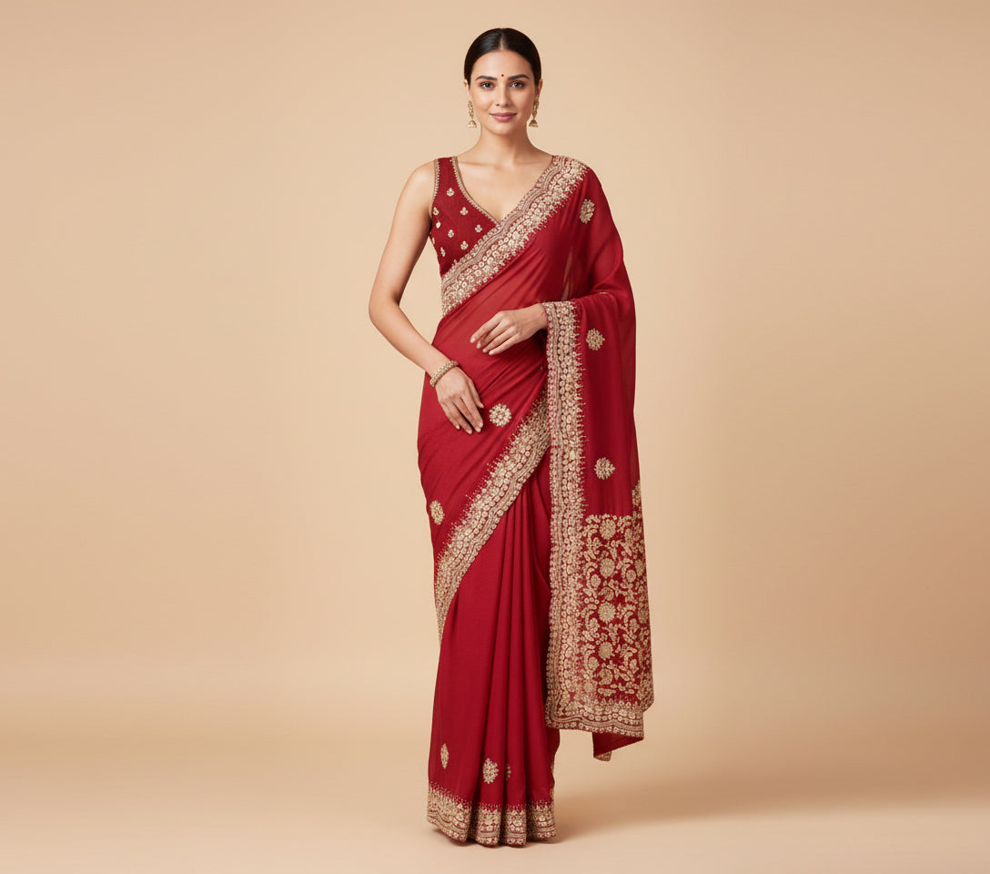 Red Commanding Embroidered Saree