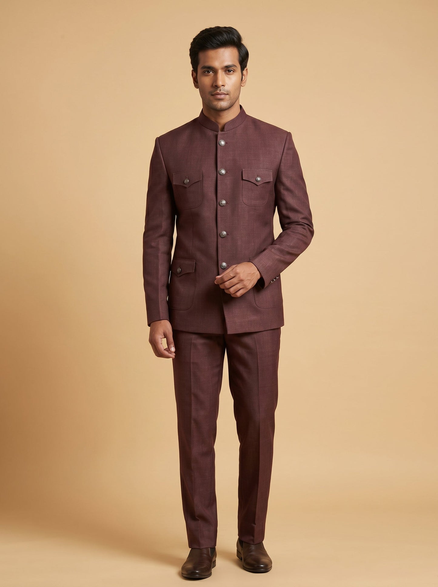 Red Structured Blazer Kurta Set