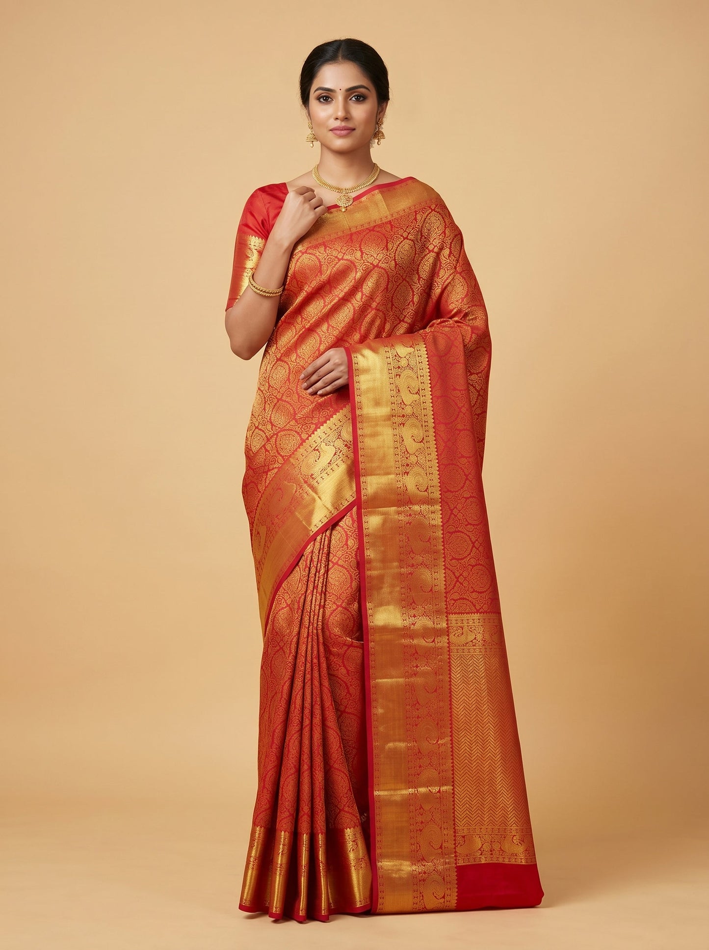 Red Timeless Motif Handloom Saree