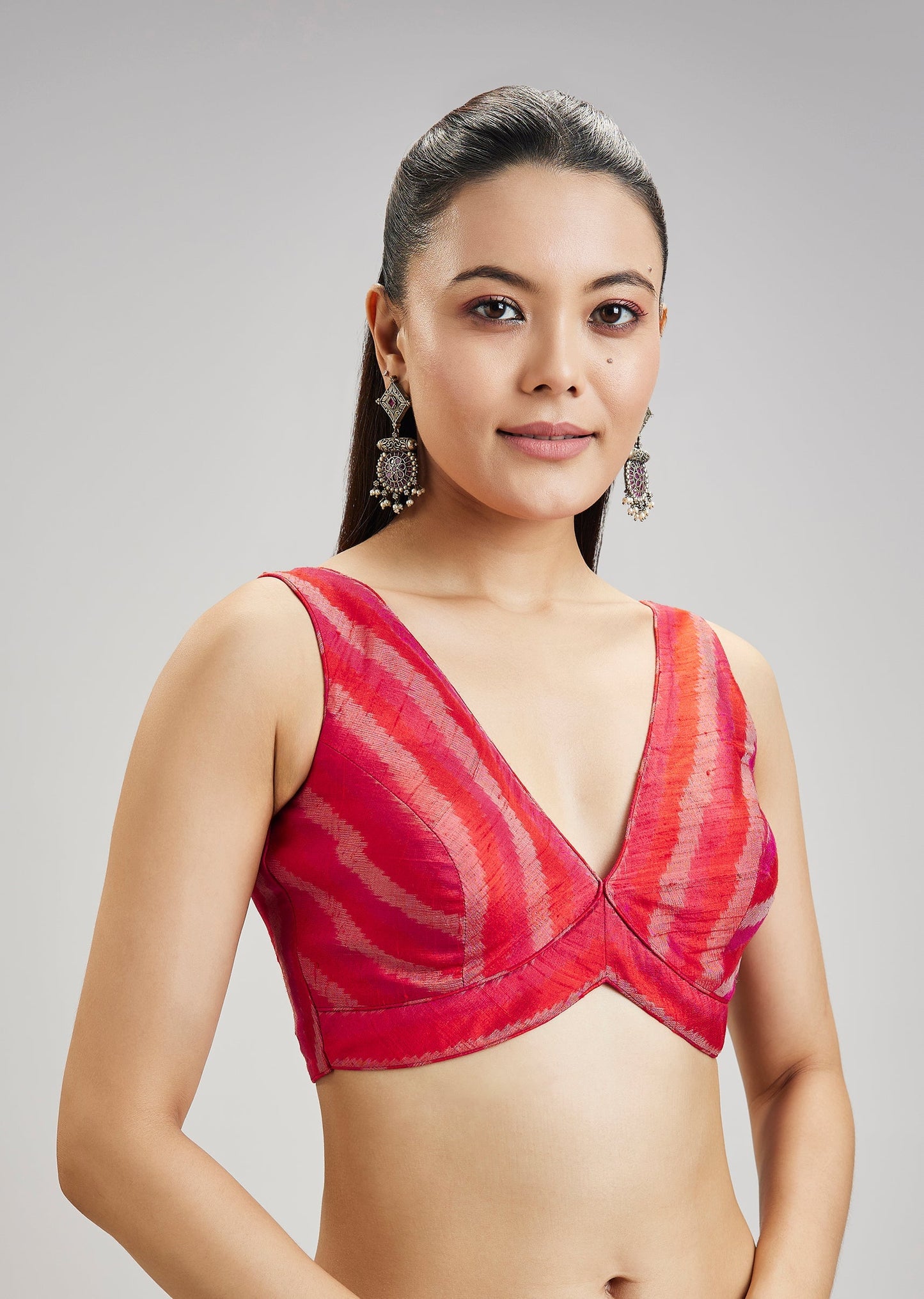 Red Tussar Silk Ikat Blouse