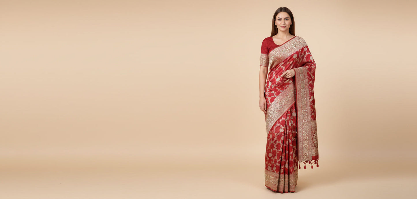 Red Energetic Embroidered Saree