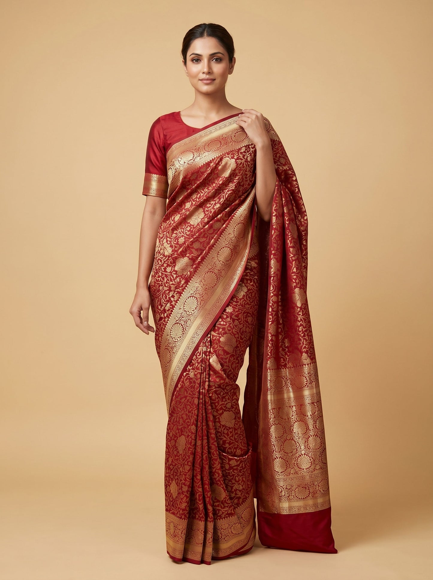 Red Vivid Pleat Handloom Saree
