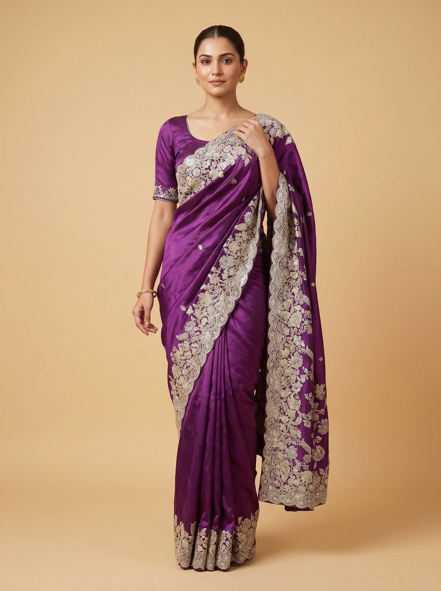 Regal Bloom Purple Embroidered Saree