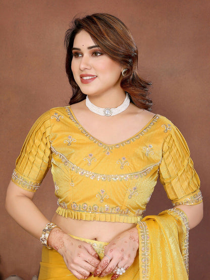 Teeya Creation Trendy Stylish Party Wear Fendy Chiffon Saree-Yellow
