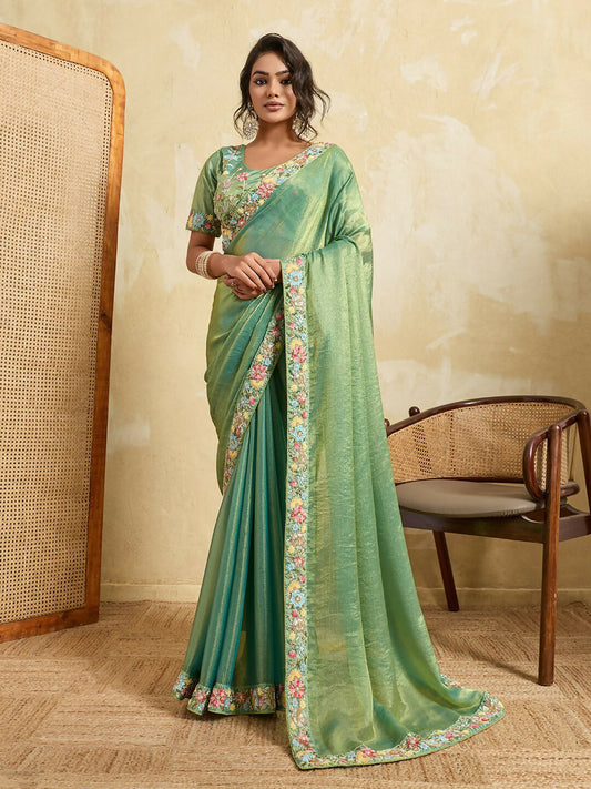 Teeya Creation New Stylish Trendy Party Wear Saree-Light_Green