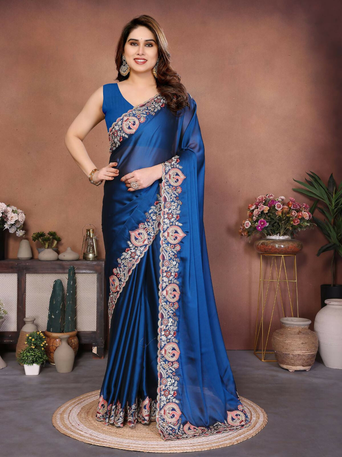 Teeya Creation New Trendy Party Wear Soft Silk Saree-Blue