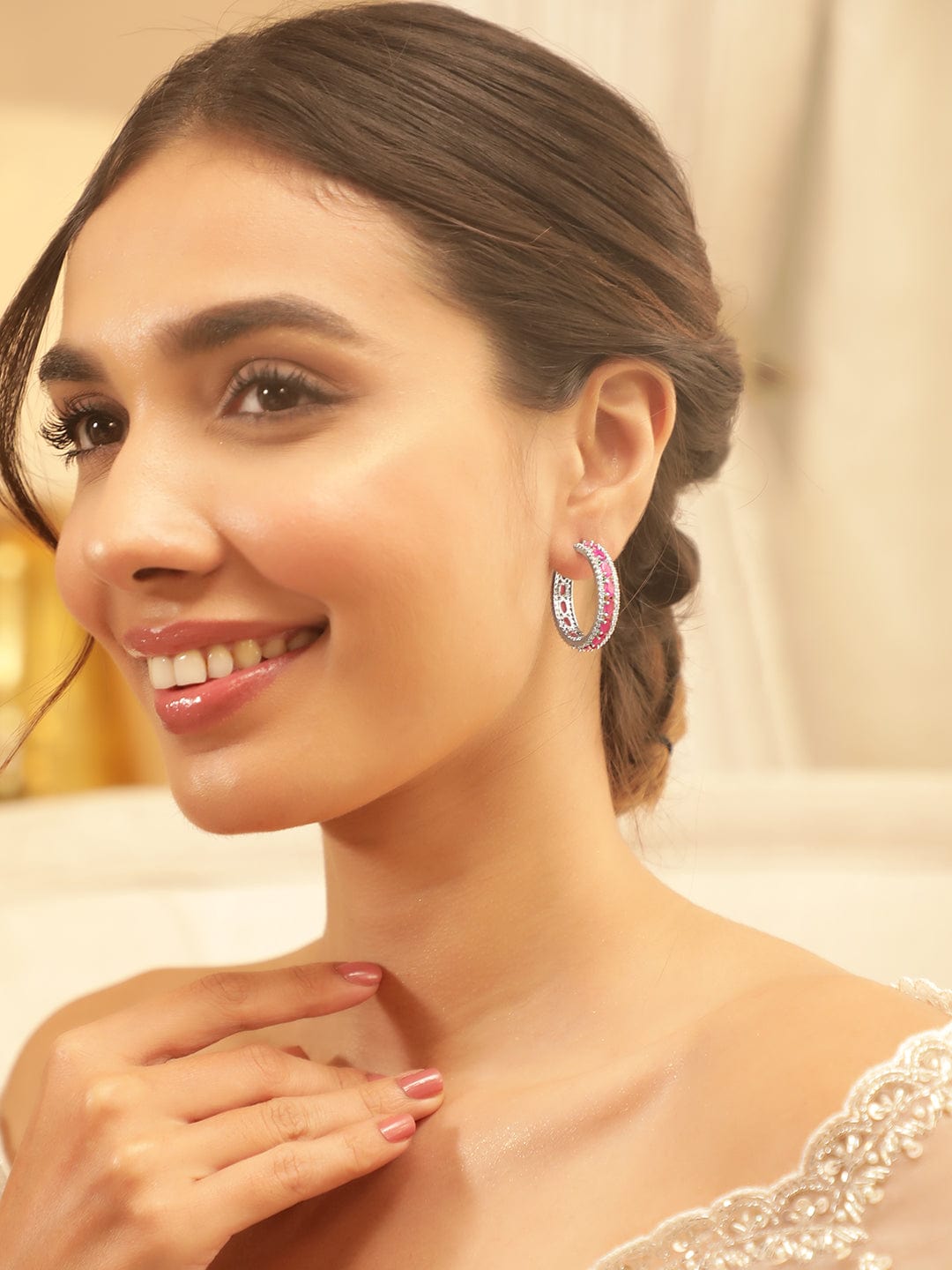 Vibrant Pink American Diamond Zirconia Hoops