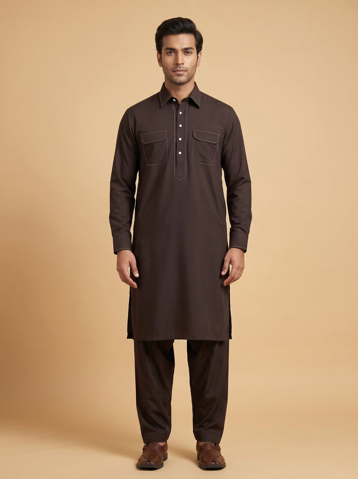 Rich Brown Straight Kurta Set