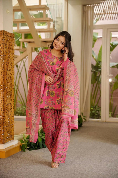 Aayaa Designer Cotton Silk Farshi Salwar Set - Pink
