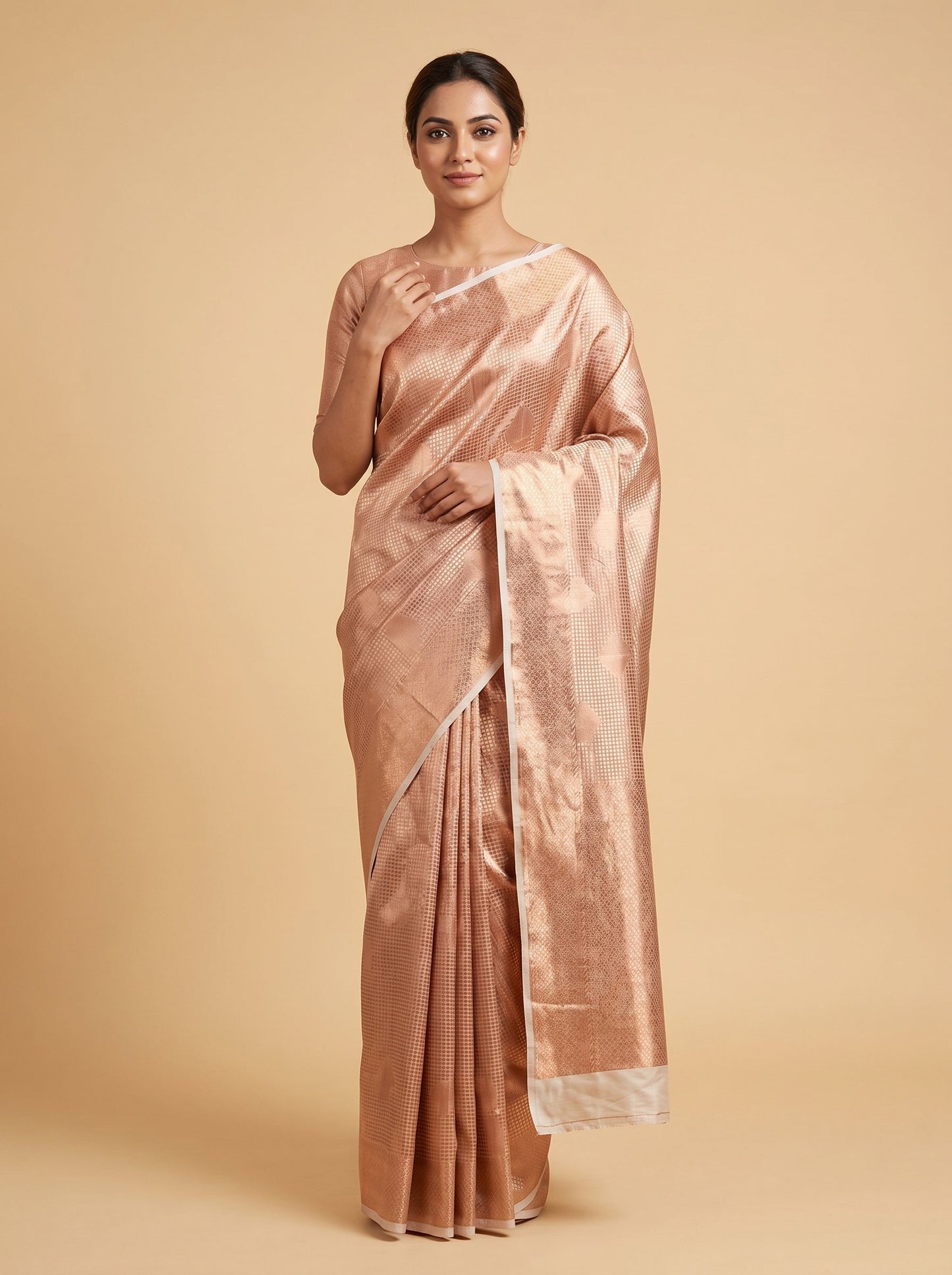 Rose Gold Luxe Finish Handloom Saree