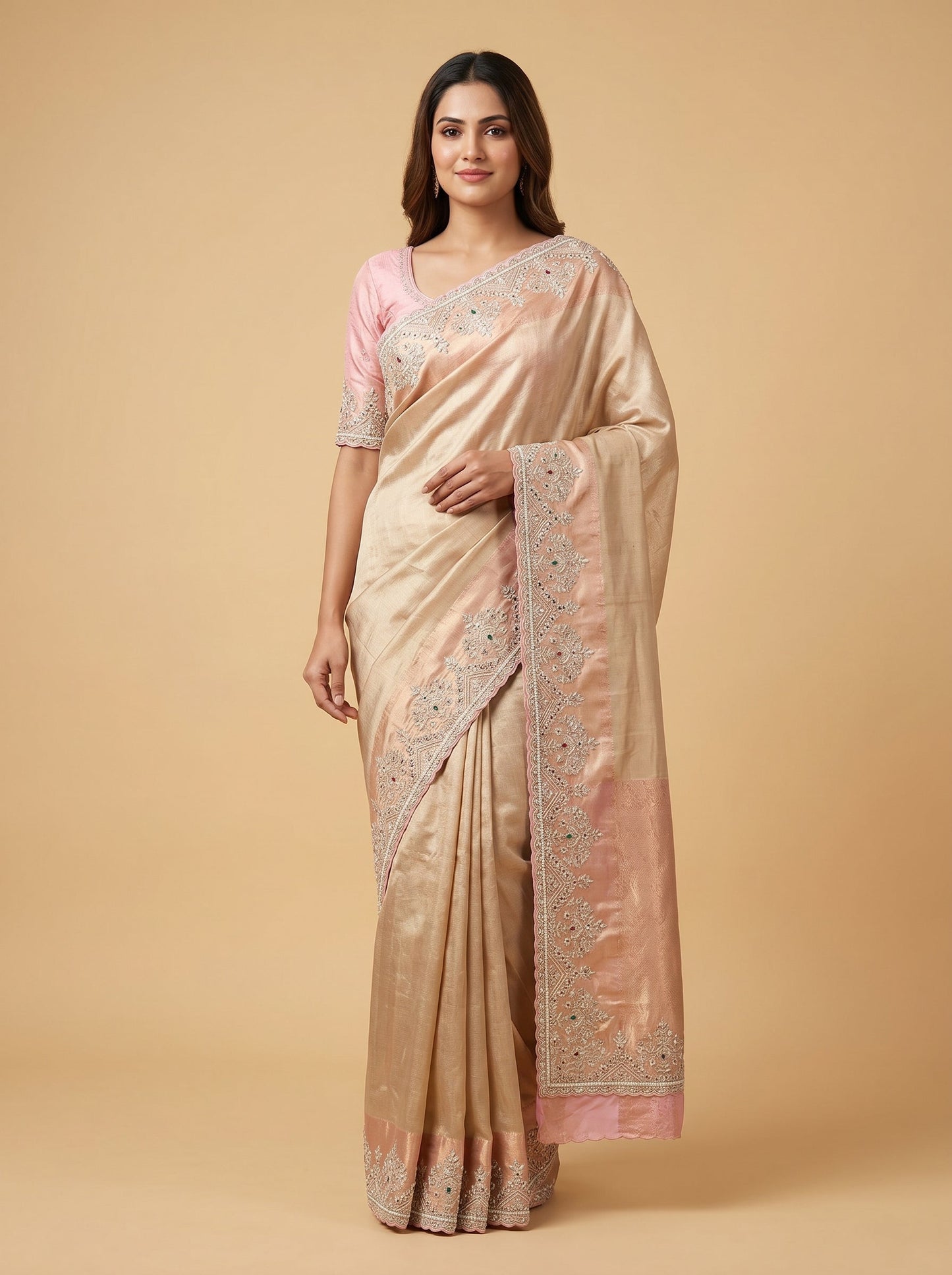 Rose Gold Metallic Grace Embroidered Saree
