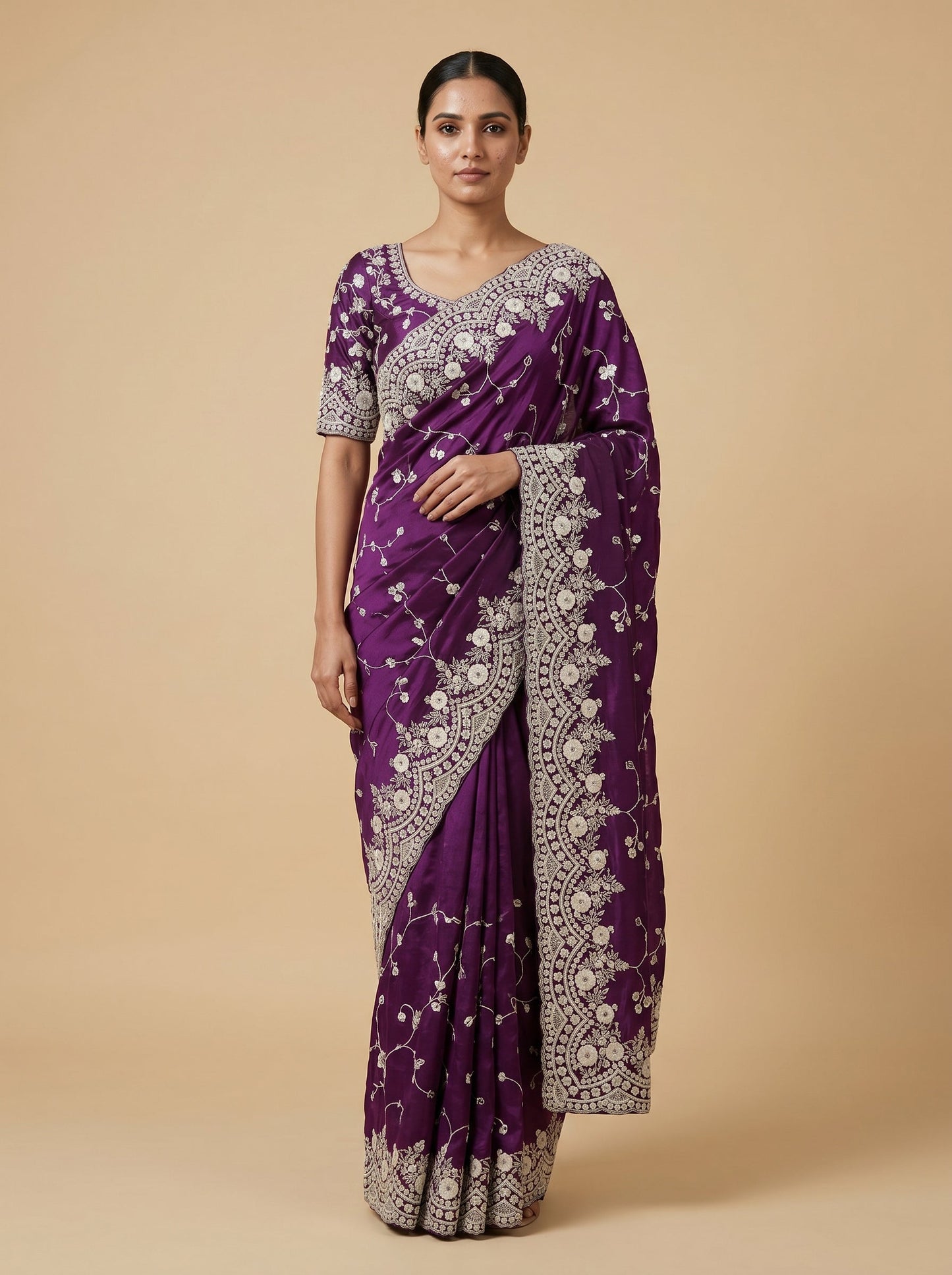 Rose Plum Embroidered Saree