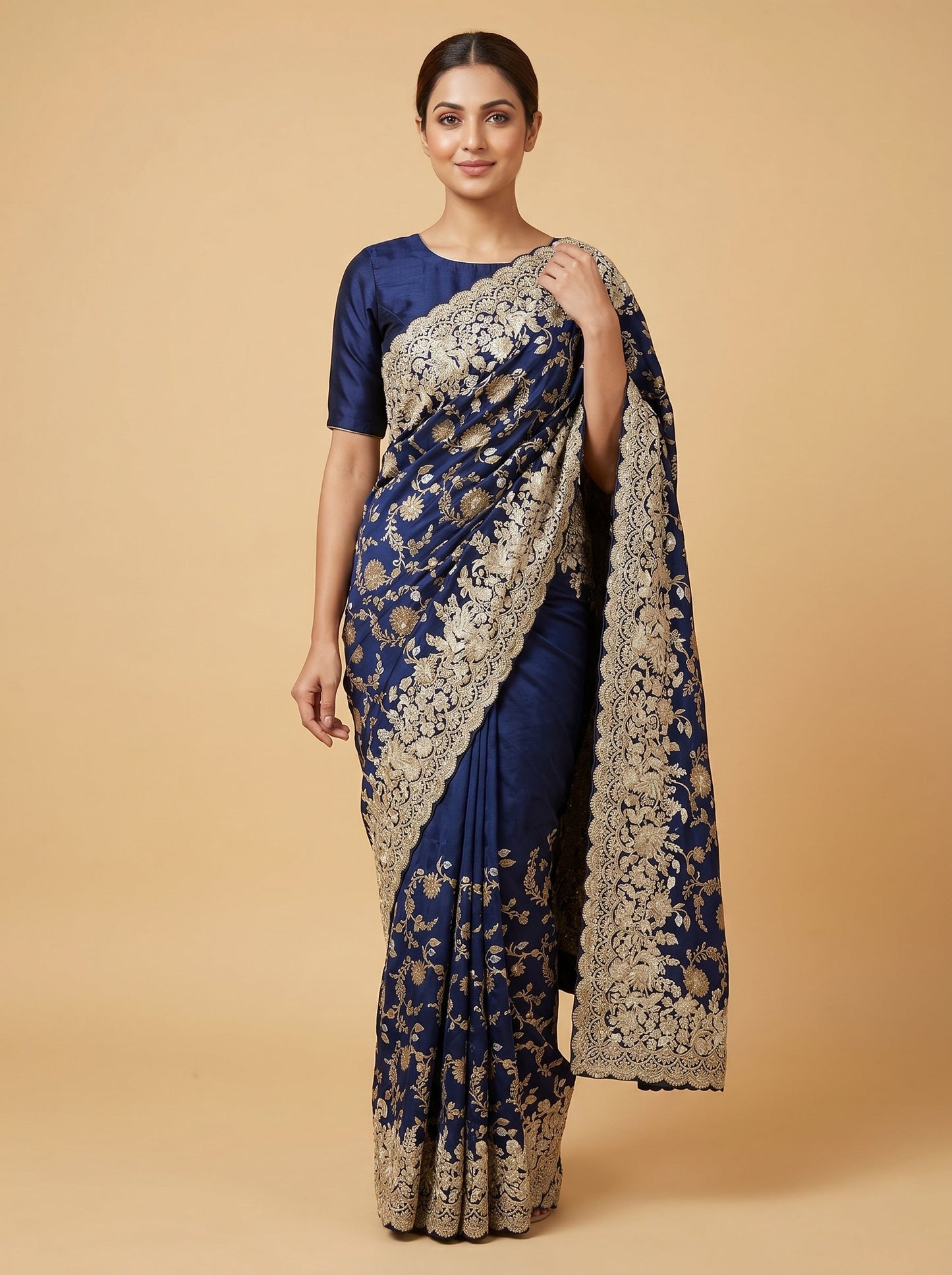 Royal Blue Embroidered Saree