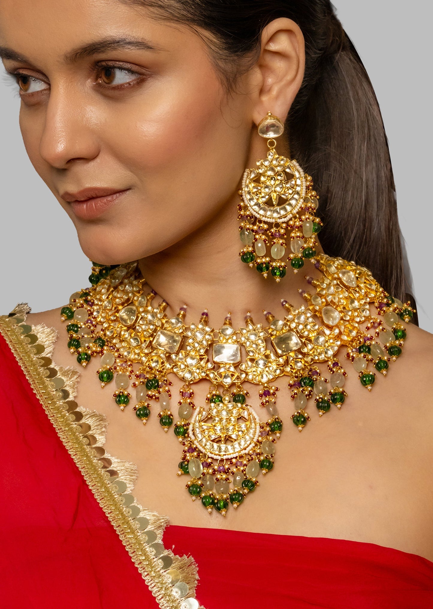 Royal White Kundan Polki Bridal Necklace Set