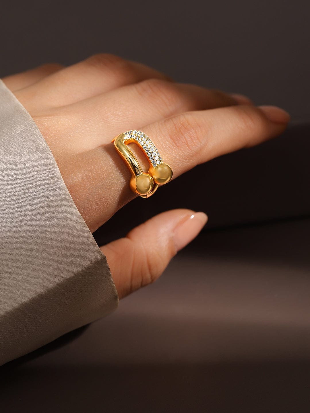 Sleek Gold American Diamond Zirconia Ring