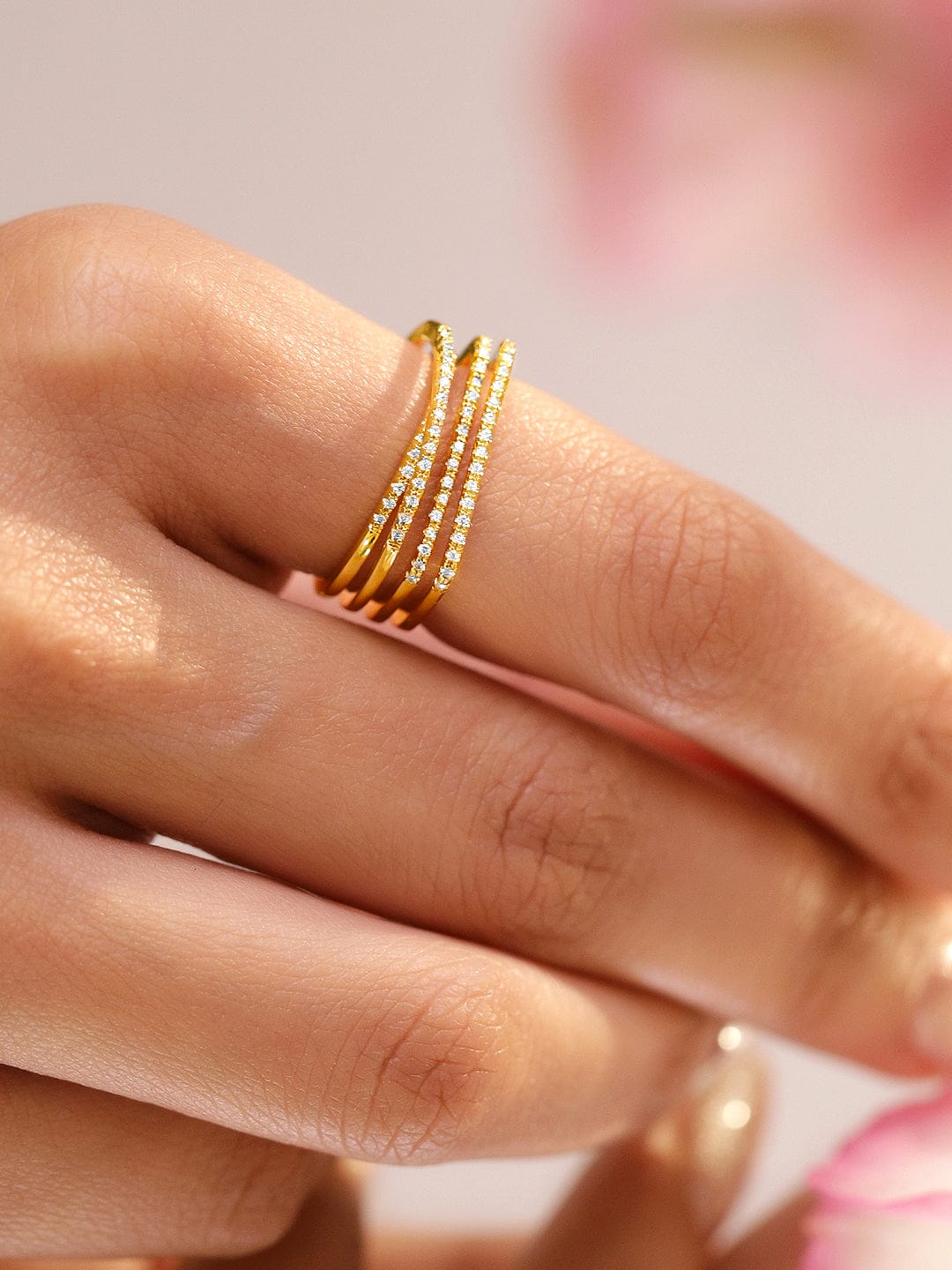 American Diamond Zirconia Multi-Layered Gold Ring