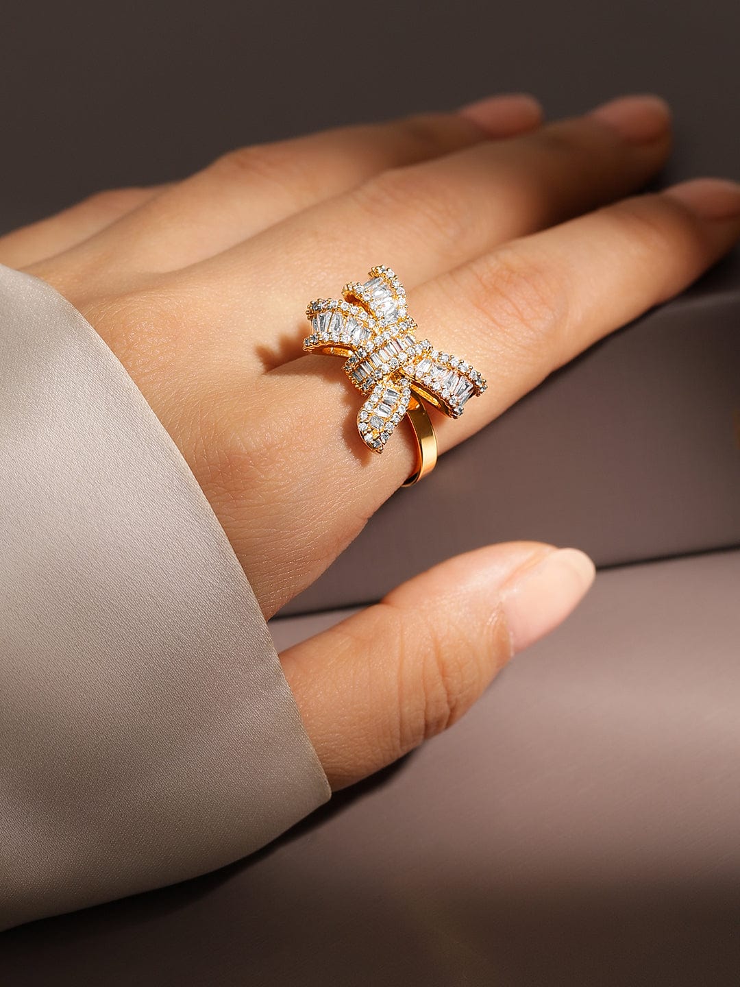 Baguette Studded Bow Ring