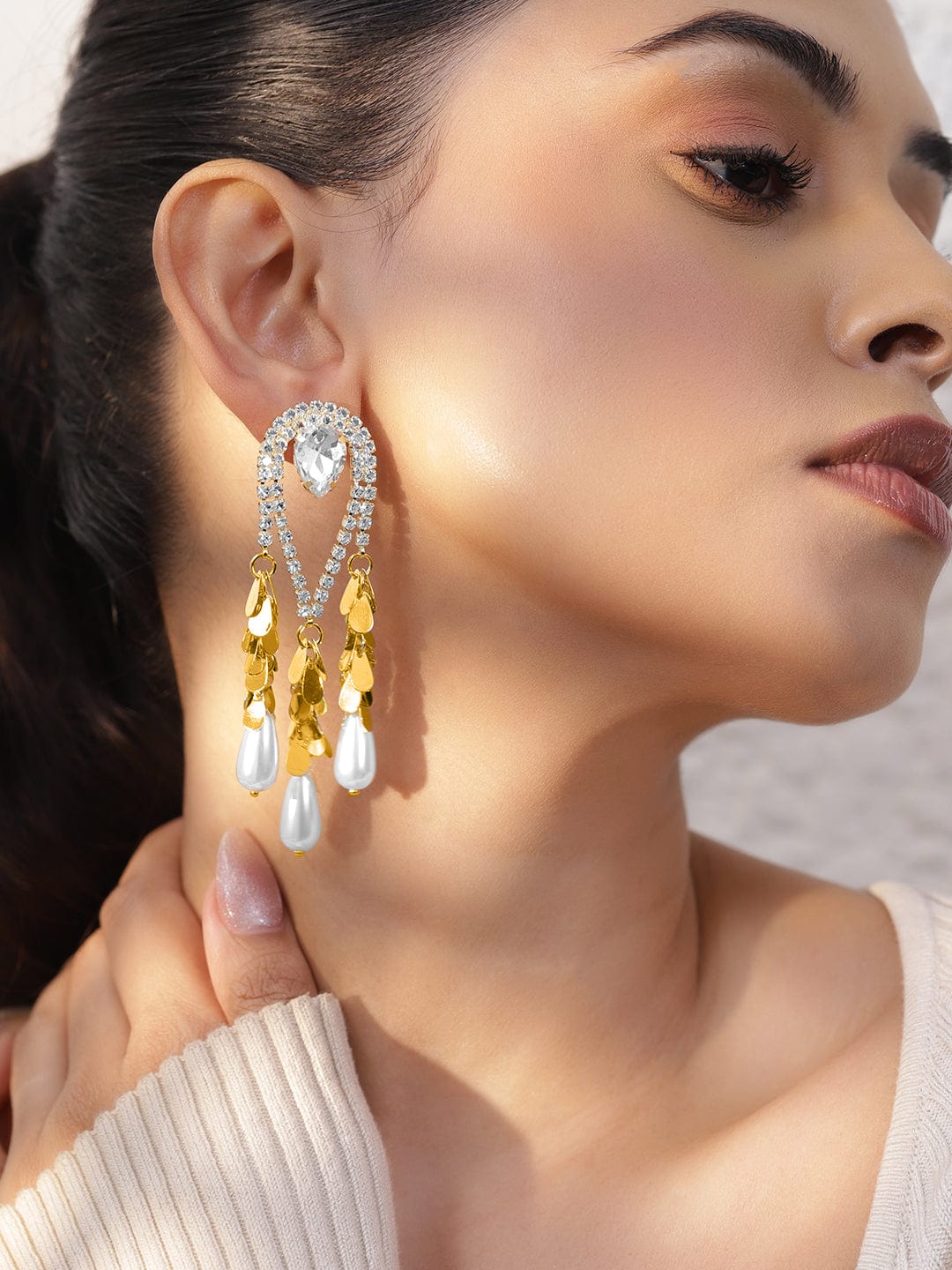 Pearl Drops Tassel Dangler Earrings