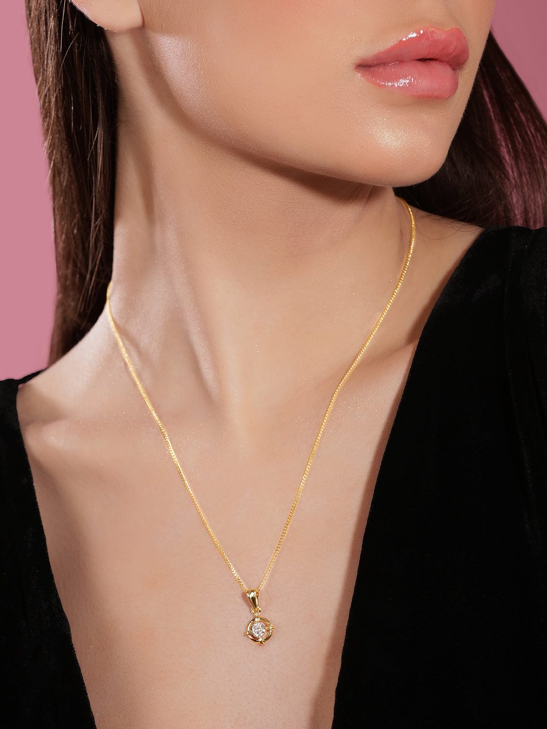 Delicate American Diamond Zirconia Studded Pendant Necklace Chain