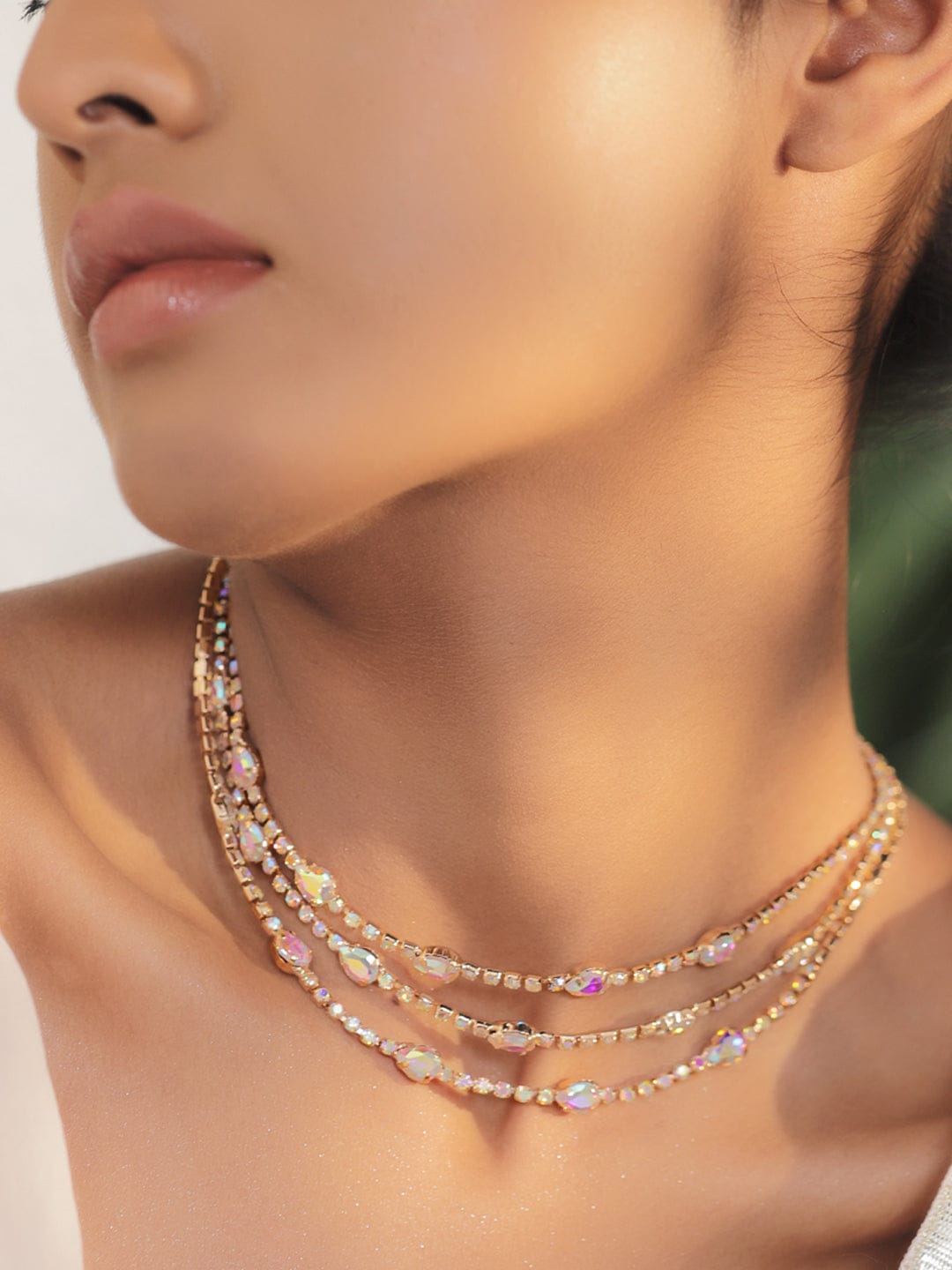 Sparkly American Diamond Zirconia & Crystal Studded Necklace