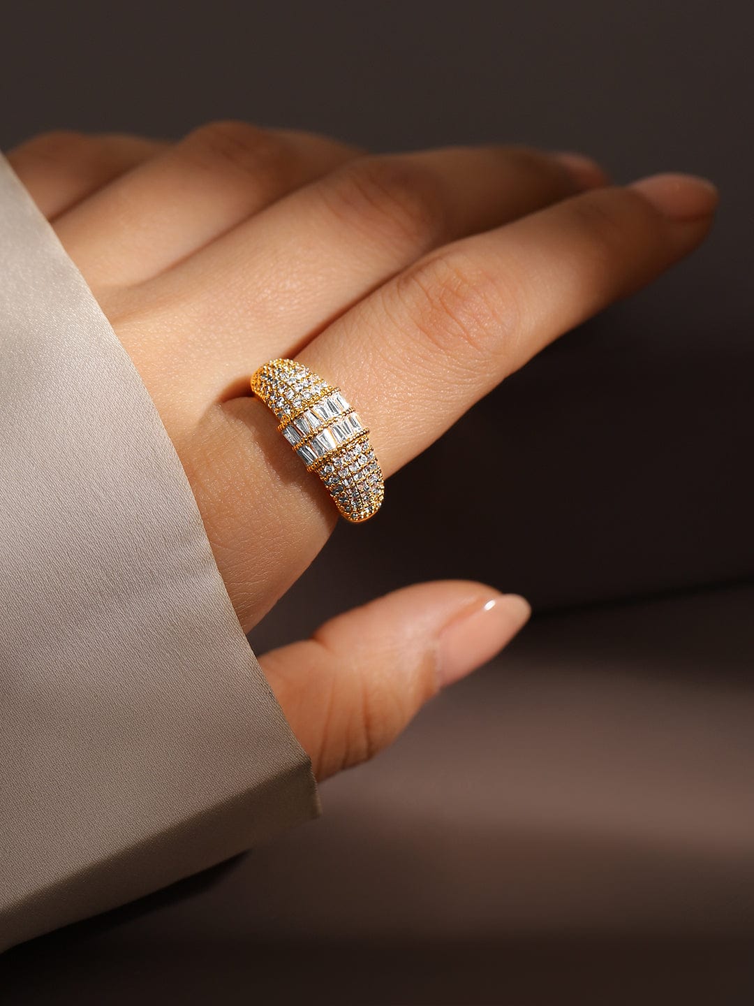 Gold Ring In American Diamond Zirconia