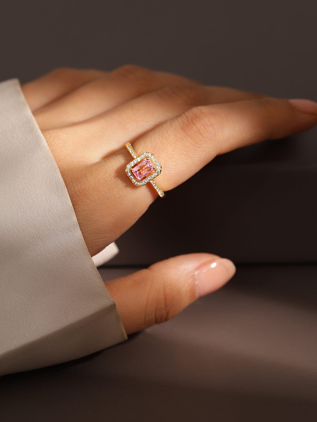 Pink American Diamond Zirconia Cubic Gold Ring