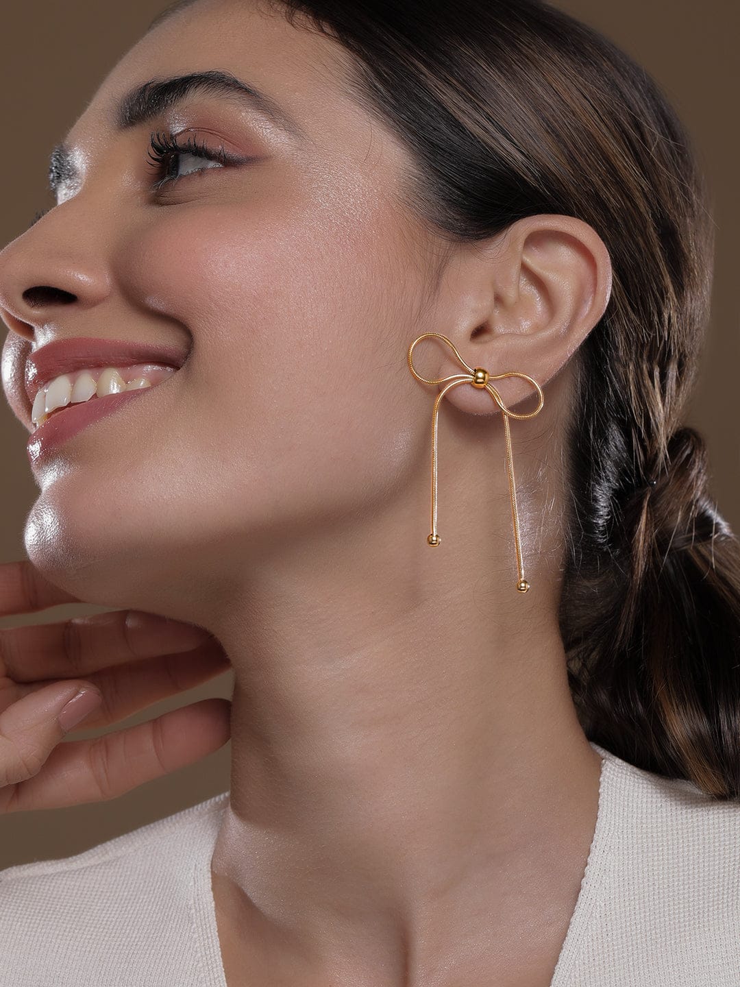 Golden Ribbon Drop Earrings