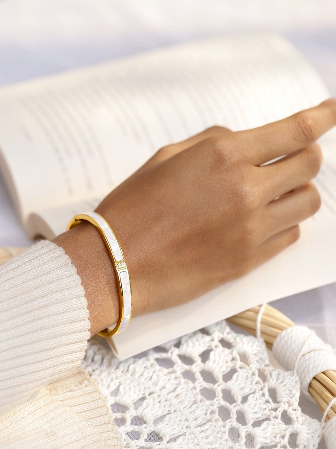 Rubans 18K Gold Plated Stainless Steel Tarnish-Free Waterproof White Marble Stone Bracelet