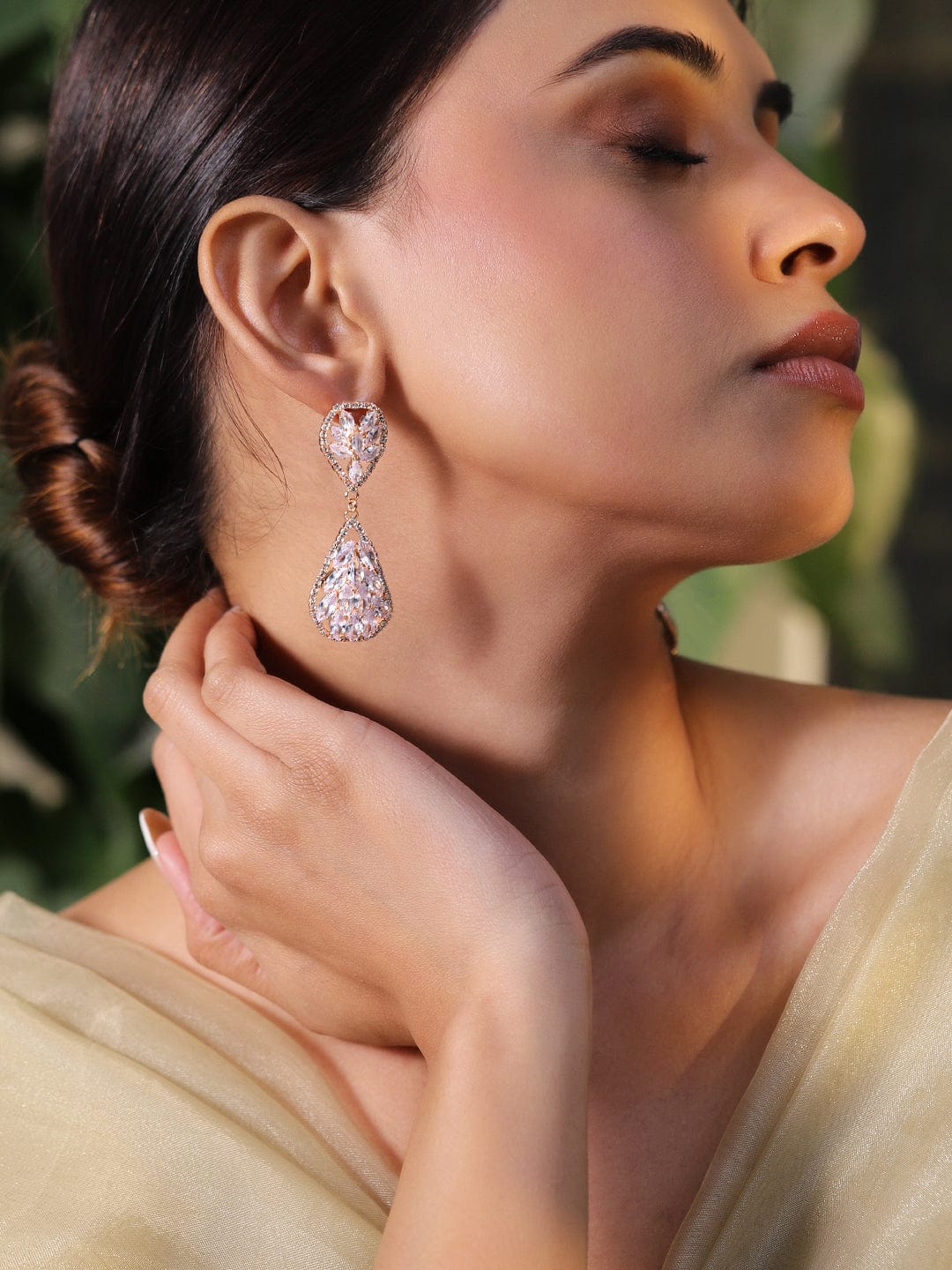 Crystal Embellished Gold Toned Dangler Earrings
