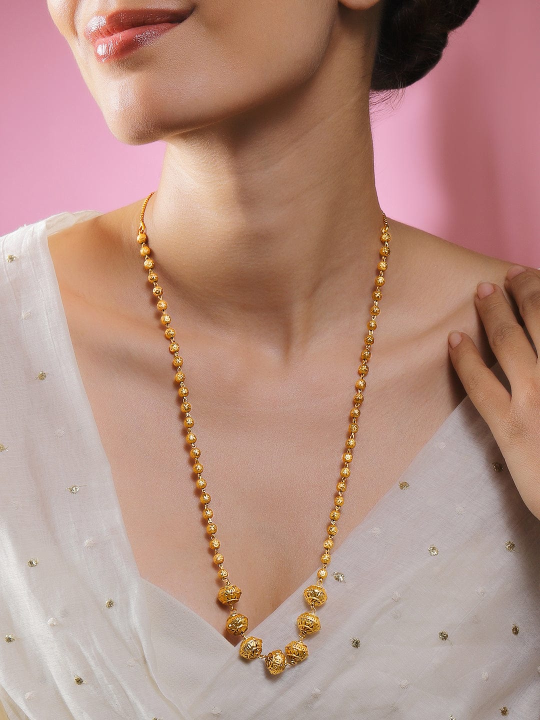 Polished Matar Mala Gold Plated Necklace