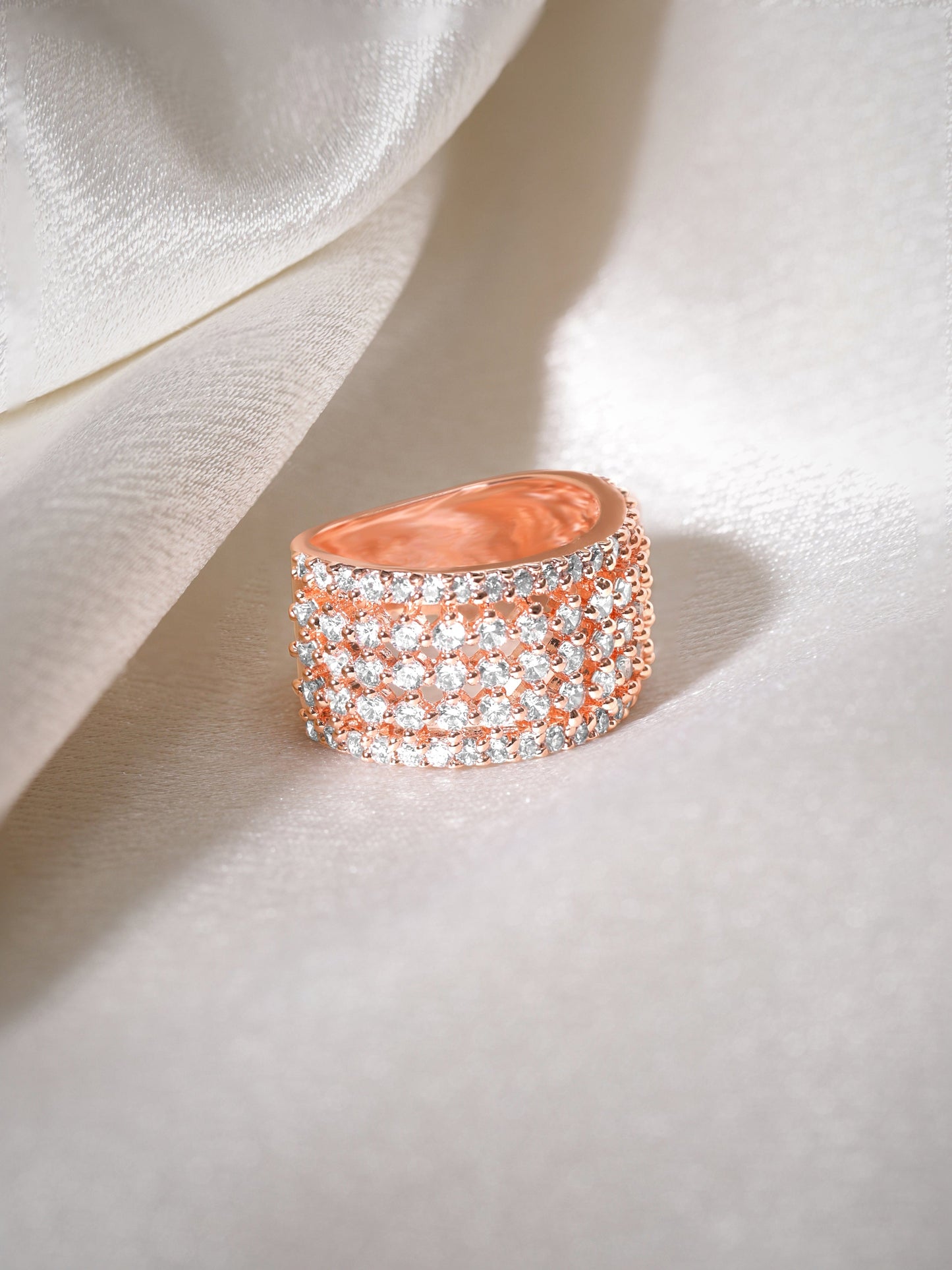 Rubans 18k Rose Gold-Plated CZ-Studded Finger Ring