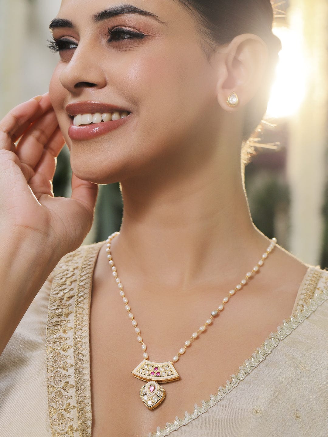 Subtle Spark Pink Kundan Necklace Set