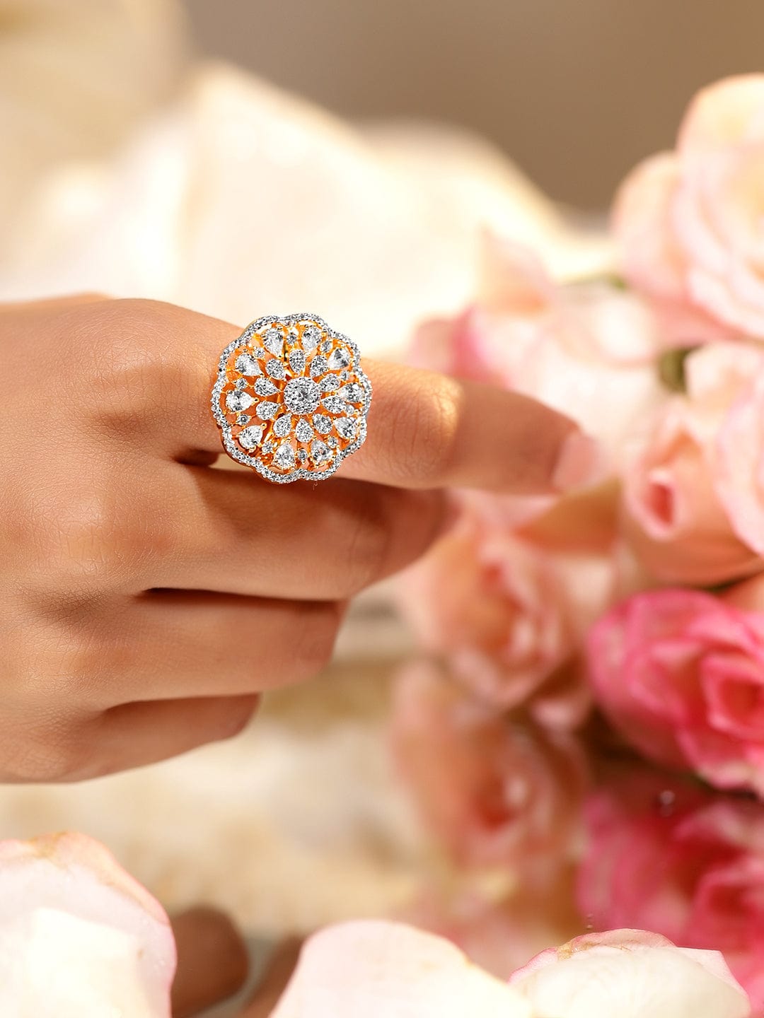 Floral American Diamond Zirconia Ring
