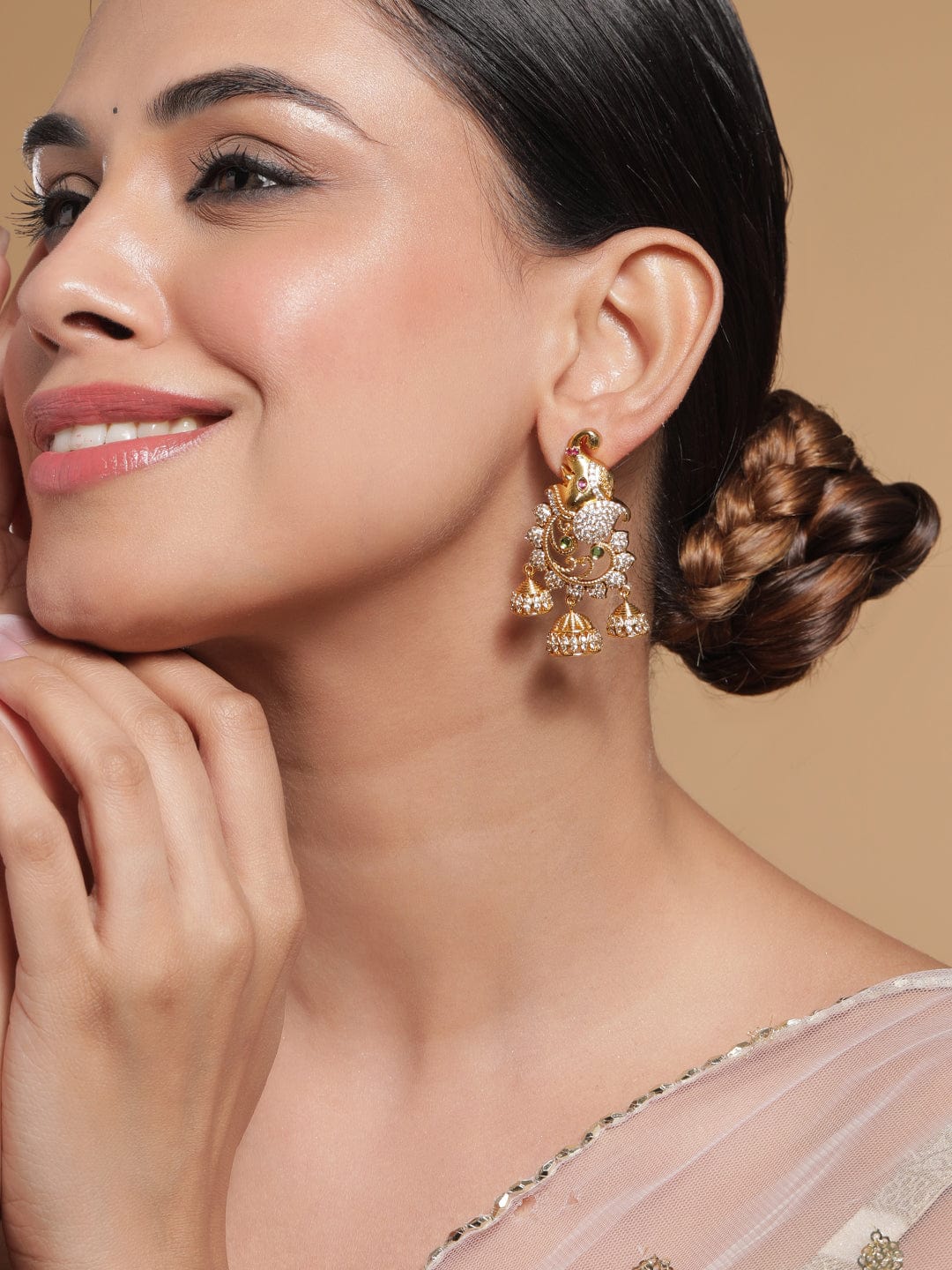 Elephant Motif Golden Jhumkas