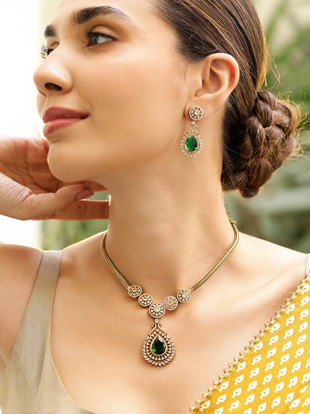 Green American Diamond Zirconia Necklace Set