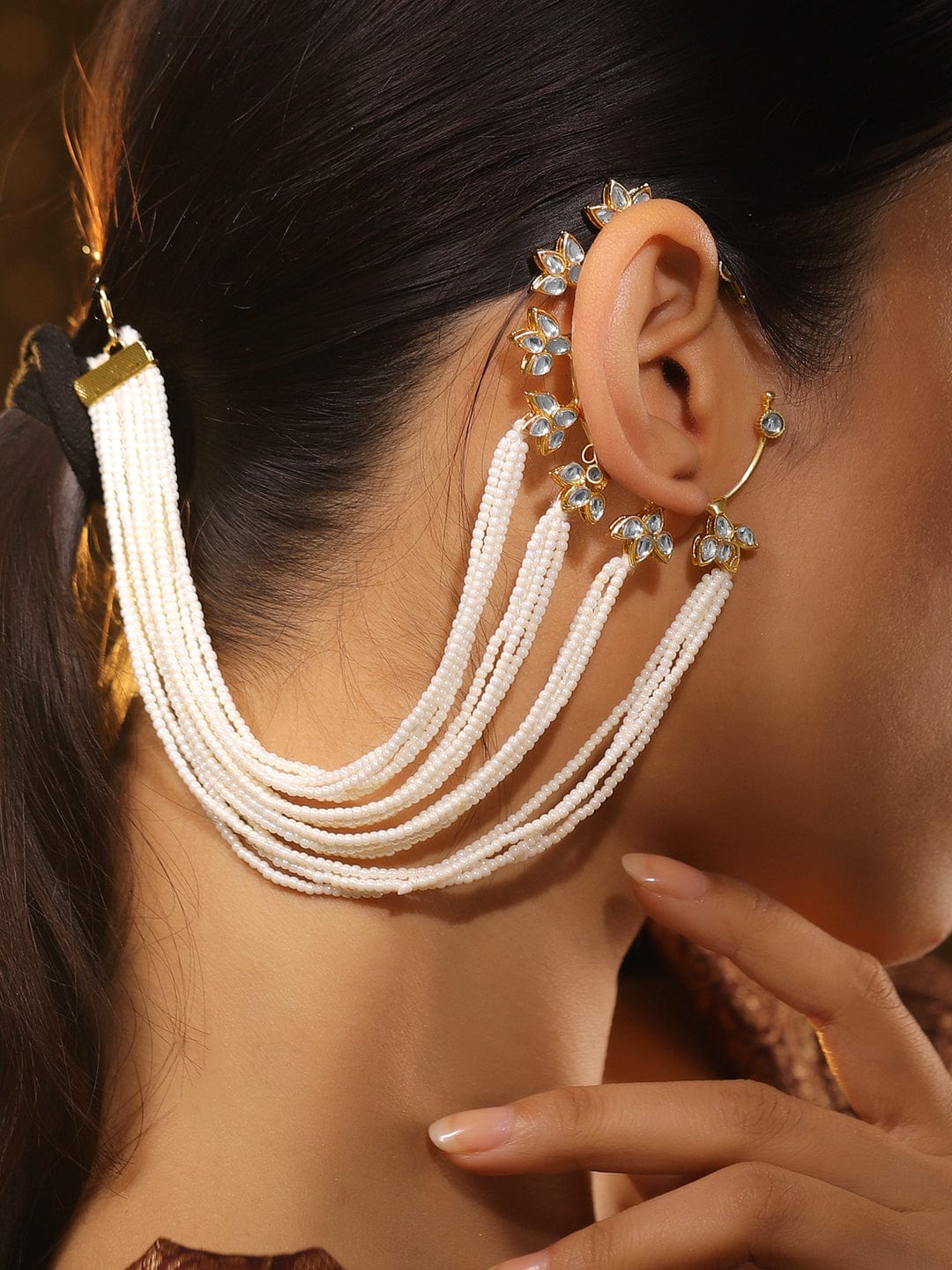 Luxurious Pearl Ear Cuffs with Kaan Chain