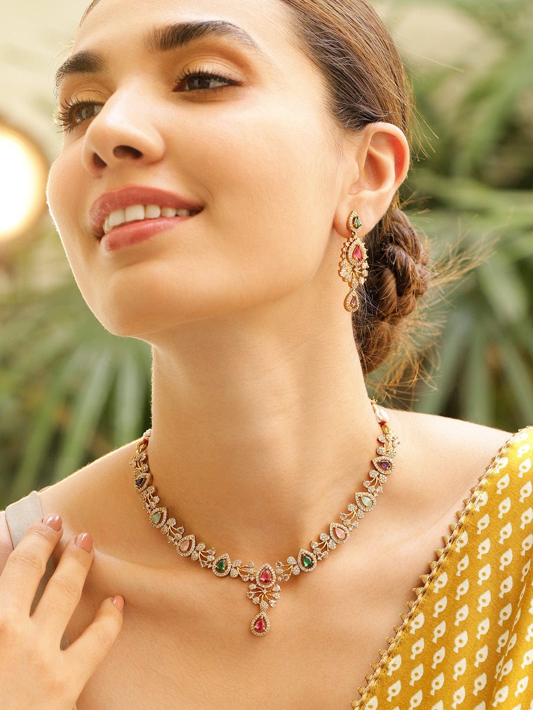 Multicolor Necklace Set With American Diamond Zirconia