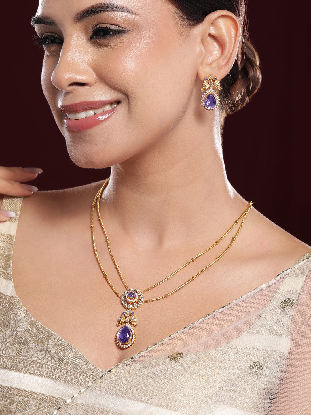 American Diamond Zirconia Purple Necklace Set