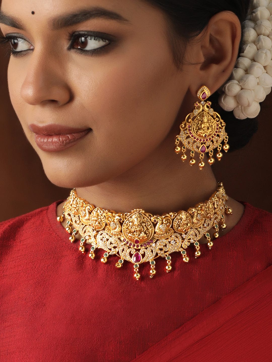 Multicolor Studded Temple Choker Set