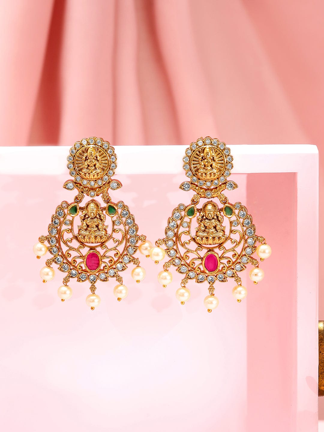 Divine Golden Goddess Temple Drop Earrings
