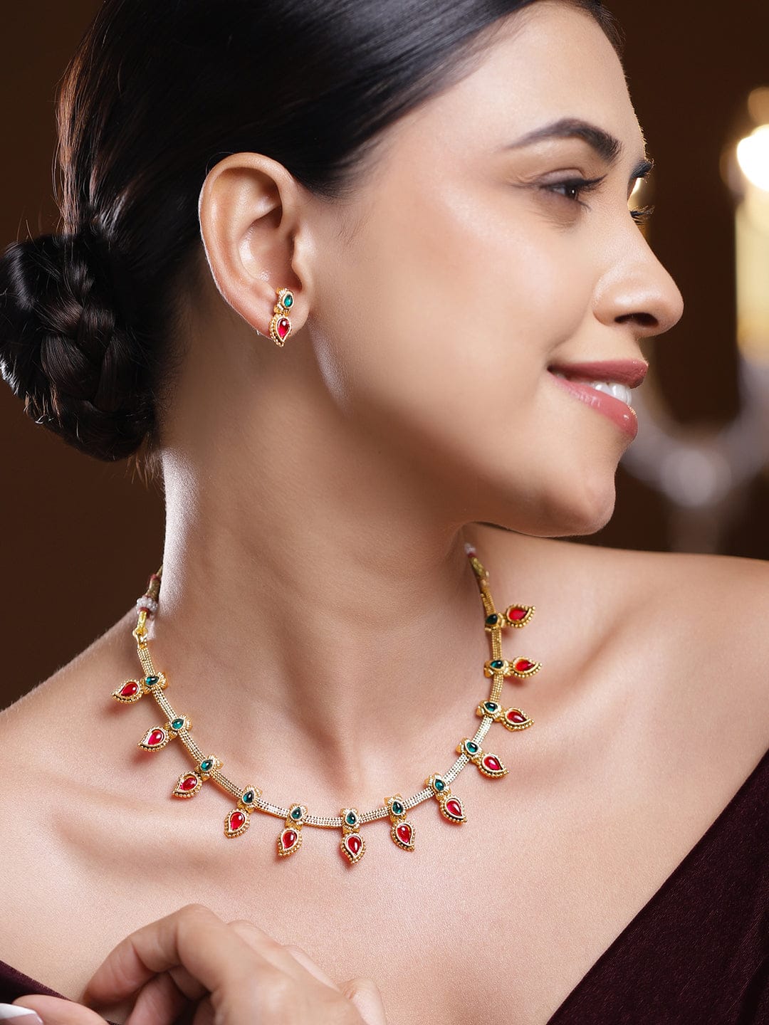 Red & Green Gold Necklace Set