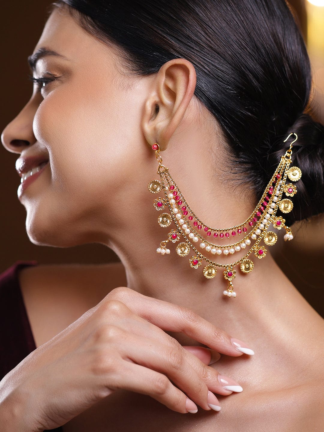 Pearl–Pink Festive Charm Ear Chain