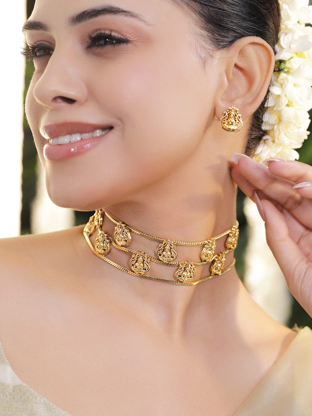 Laxmi Motif Triple Layered Choker Set