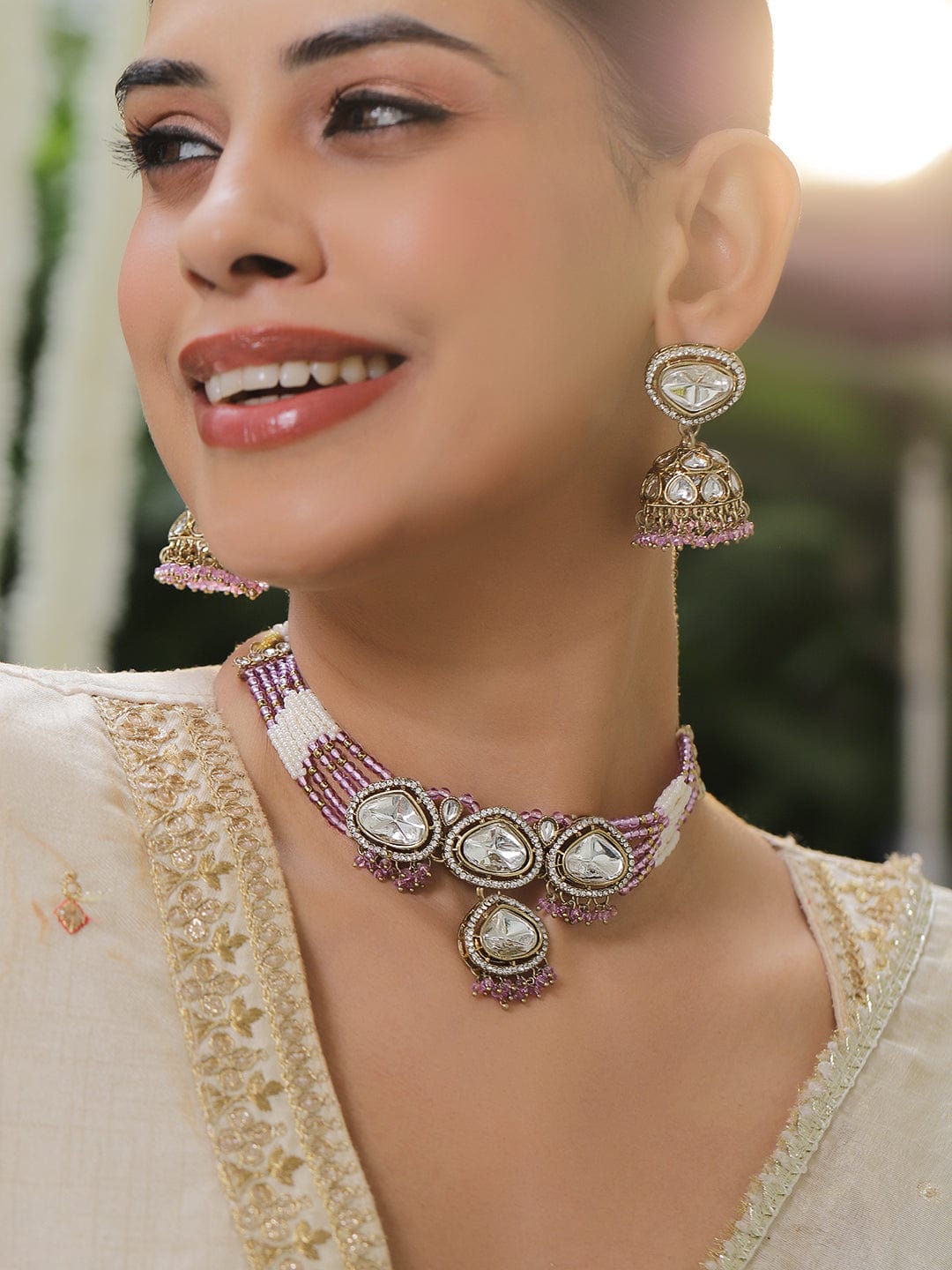 Lavender Echo Kundan Choker Set