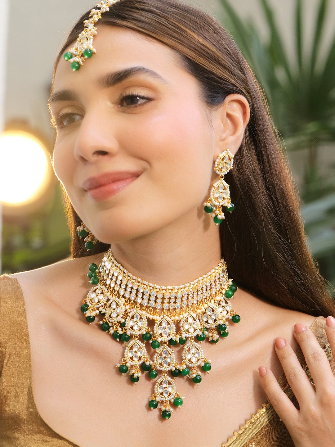 Luxe Green Beads Bridal Necklace