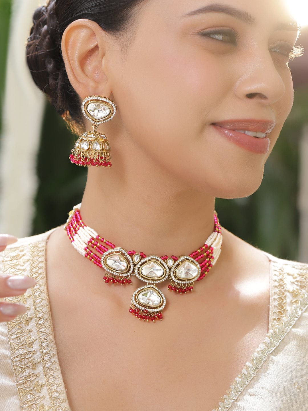 Pink & Ivory Romance Kundan Necklace Set