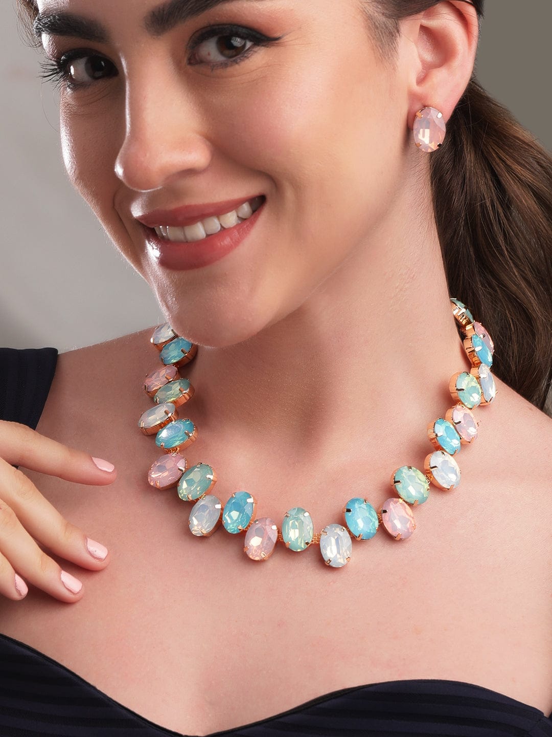 Blue Pink Waves Necklace Set