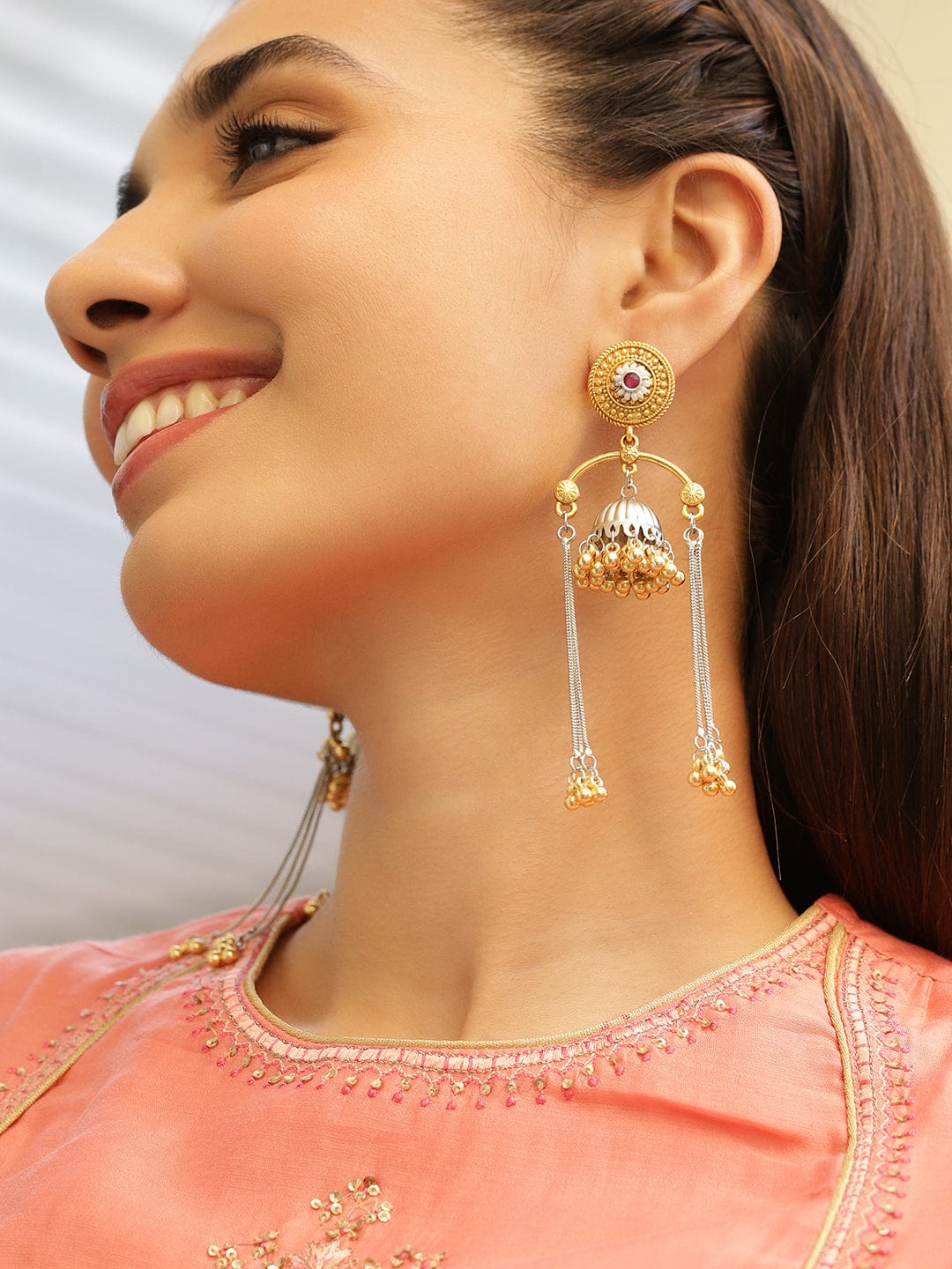 Oxidised Ruby Charm Dangle Jhumkas